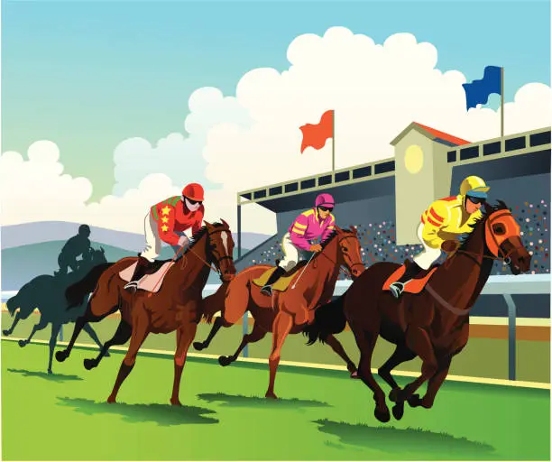 Vector illustration of Thoroughbred Horses Racing to the Finish Line