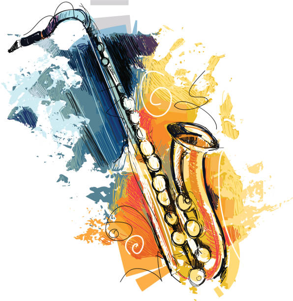 abstract saxophone image shows a saxophone with different sketchy colors; vectorimage,drawing with graphic tablet; with big jpeg (350dpi); without opening paths; only one layer; better for wite background saxophone stock illustrations