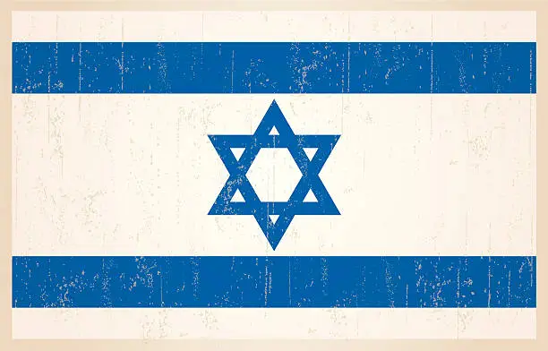 Vector illustration of Israeli flag in grunge and vintage style.