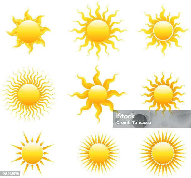 Sonnenuntergang Set Stock Vektor Art und mehr Bilder von Freisteller – Neutraler Hintergrund - Freisteller – Neutraler Hintergrund, Gelb, Sonnenlicht