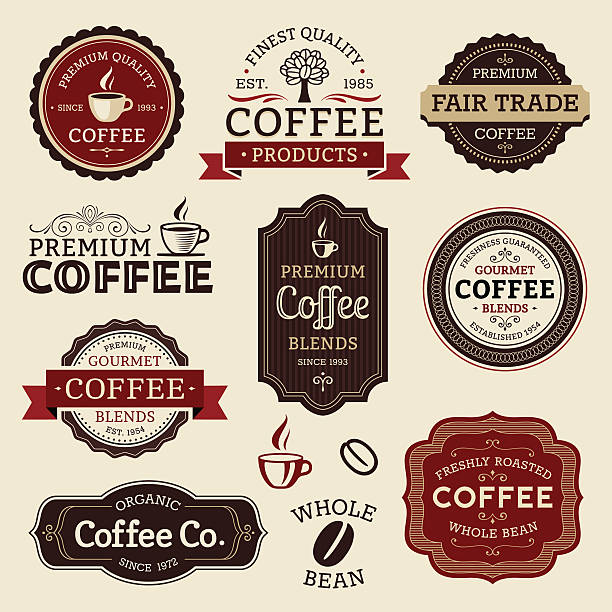 illustrazioni stock, clip art, cartoni animati e icone di tendenza di etichette caffè - pattern design sign cafe