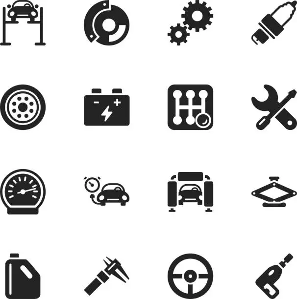 Vector illustration of Auto Service Silhouette Icons