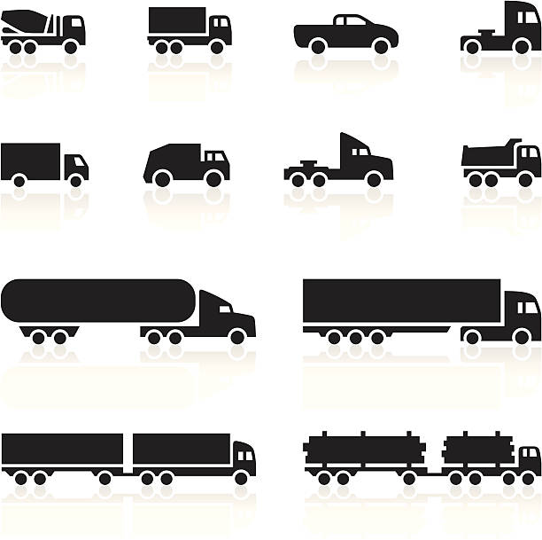 ilustrações, clipart, desenhos animados e ícones de preto dos símbolos-trucks - truck semi truck silhouette vector