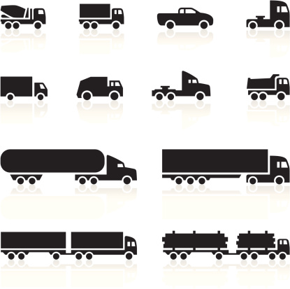 Illustration representing different cartoon trucks.