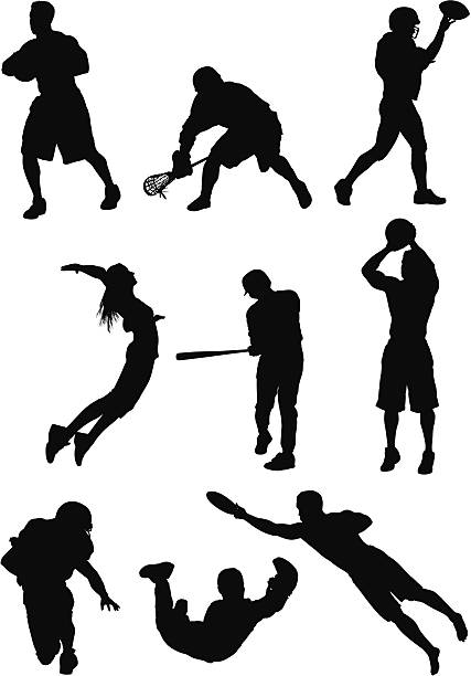 illustrations, cliparts, dessins animés et icônes de silhouette de sports personnes en action - throwing football men ball