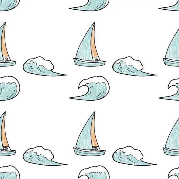 Vector illustration of vector pencil seamless pattern on the theme of sea cruise