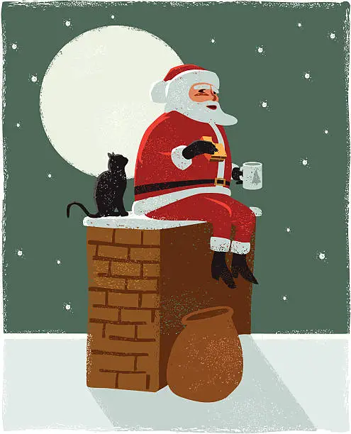 Vector illustration of Santa's coffee or tea break