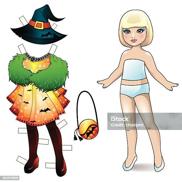 Papierowa Lalka Halloween Pobrania - Stockowe grafiki wektorowe i więcej obrazów Akcesorium osobiste - Akcesorium osobiste, Białe włosy, Boa z piór
