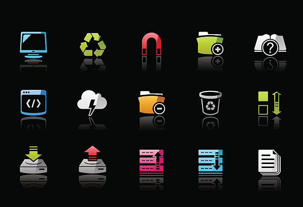 Odissey – Implementator icons Vector icons. Easy for scaling and recoloring, use with any background. High resolution "jpg" included. upload surrogate shiny black background stock illustrations