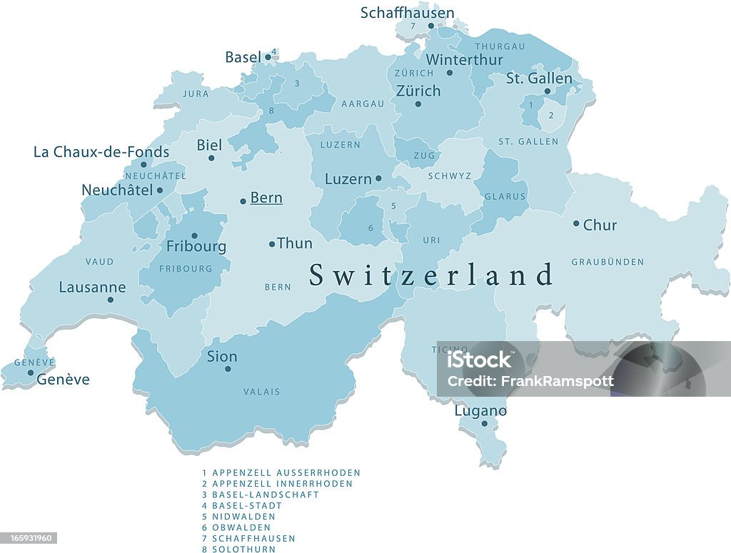 Schweiz Vektor-Karte Regionen Isoliert - Lizenzfrei Karte - Navigationsinstrument Vektorgrafik