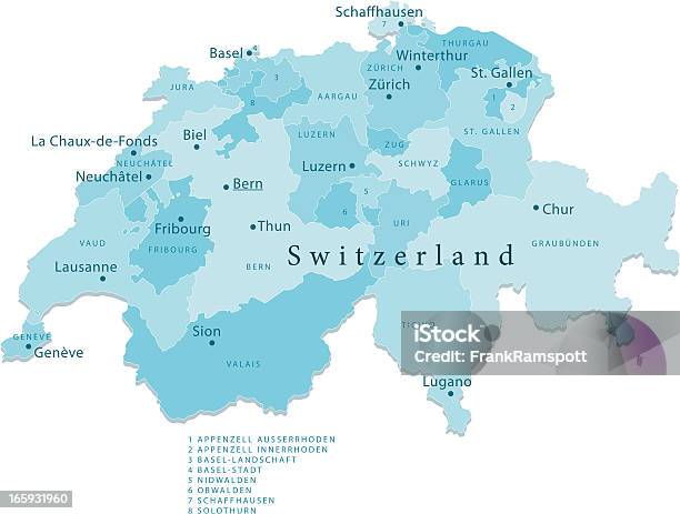 Schweiz Vektorkarte Regionen Isoliert Stock Vektor Art und mehr Bilder von Karte - Navigationsinstrument - Karte - Navigationsinstrument, Schweiz, Zürich