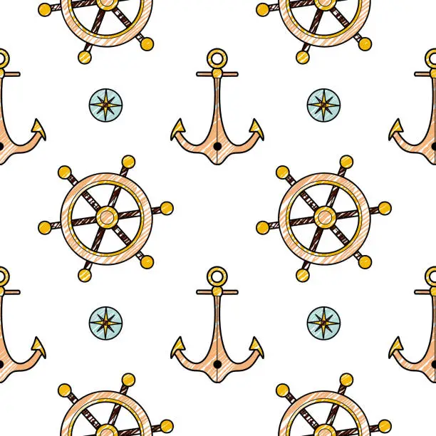 Vector illustration of vector pencil seamless pattern on the theme of sea cruise
