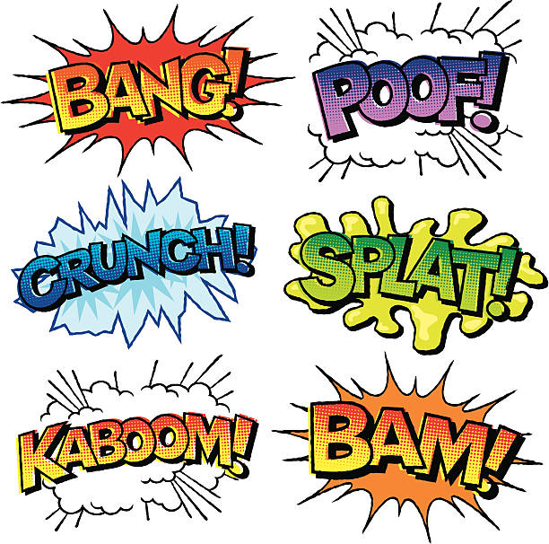 만화책 음향 효과 아이콘 세트 - comic book cartoon bang poof stock illustrations