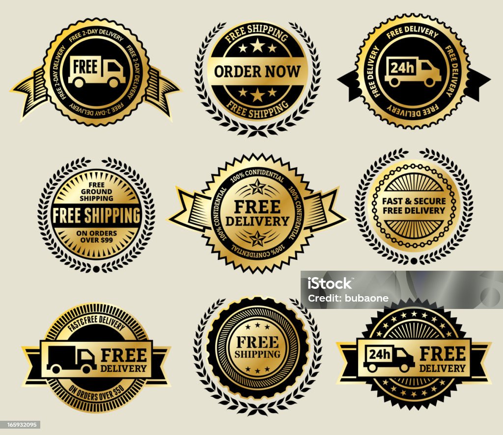 Commande en ligne et profite de la livraison gratuite d'un badge or Vector Icon set - clipart vectoriel de Badge libre de droits
