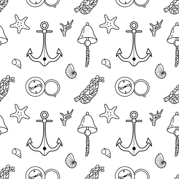 Vector illustration of vector contur seamless pattern on the theme of sea cruise
