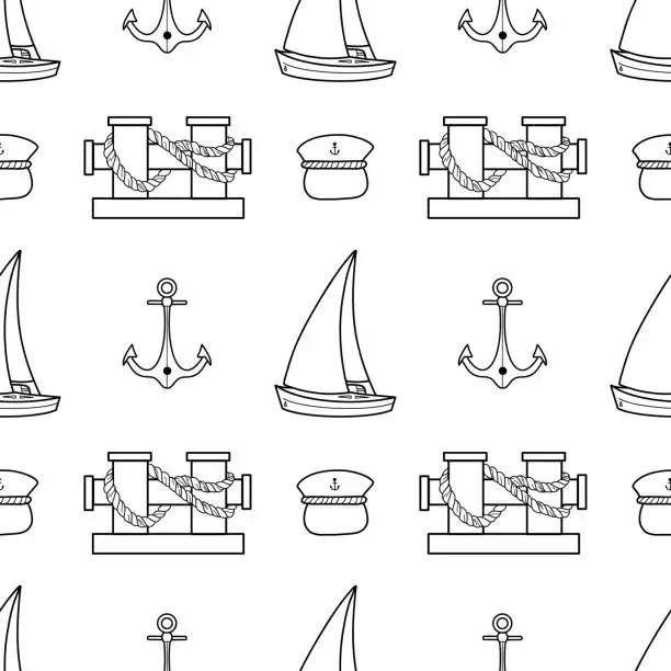 Vector illustration of vector contur seamless pattern on the theme of sea cruise