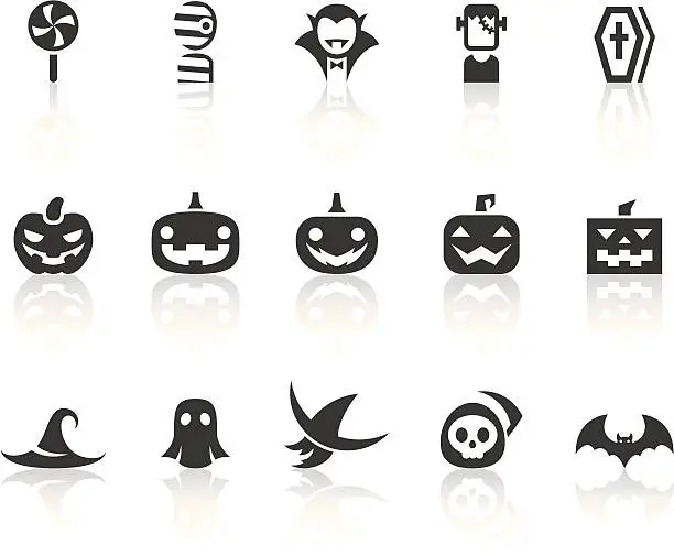 Vector illustration of Variety Of Halloween Icons | Simple Black Series