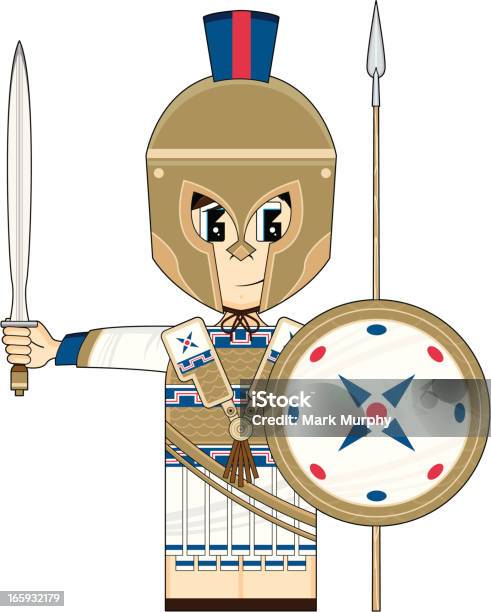 Милый Греческий Hoplite Soldier — стоковая векторная графика и другие изображения на тему Армейский шлем - Армейский шлем, Армия, Векторная графика