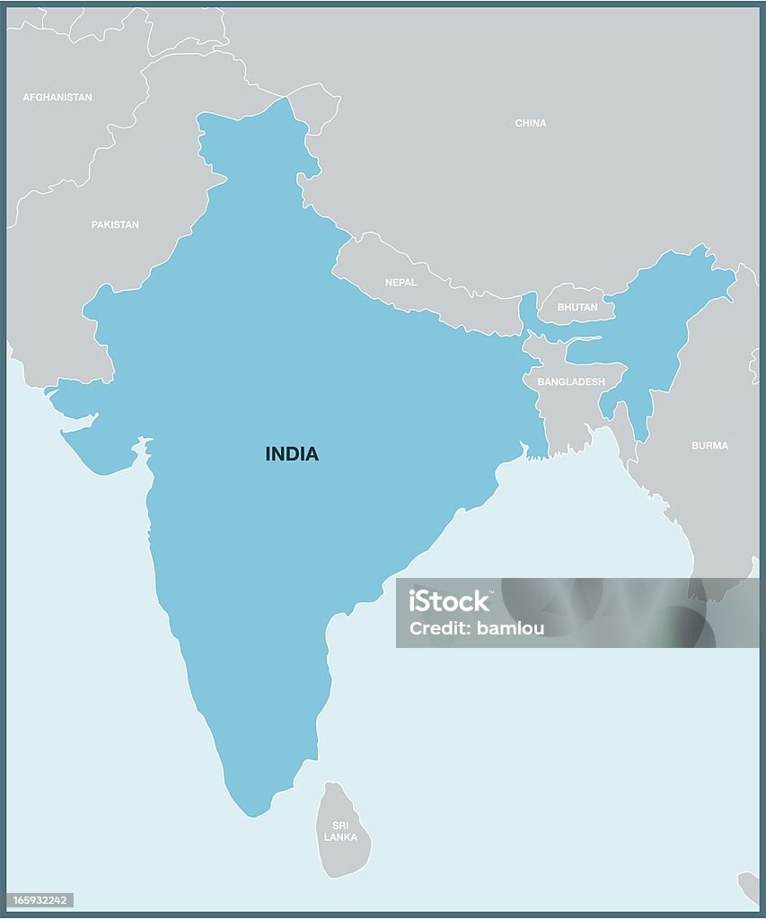 Índia e arredores mapa - Vetor de Mapa royalty-free
