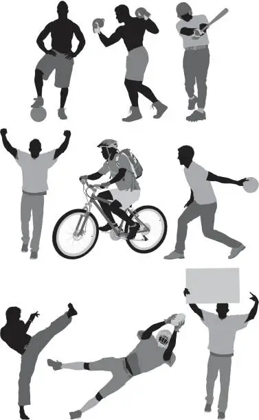 Vector illustration of Silhouette of sports people in action