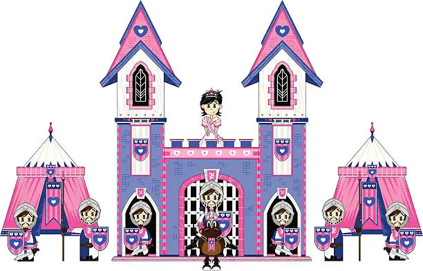 Vector illustration of Princess with Royal Guards at Castle