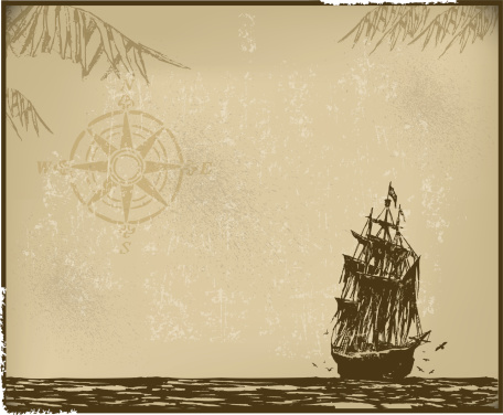 Pirate Ship Background with Compass. Grunge style background illustration of a pirate ship and compass. Check out my 