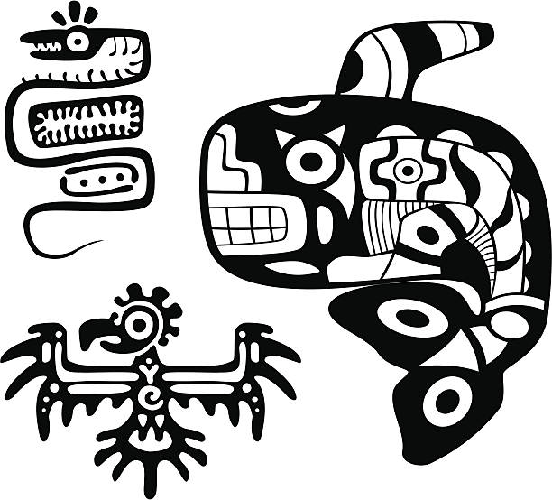 ilustraciones, imágenes clip art, dibujos animados e iconos de stock de aztecs arte - dibujos aztecas