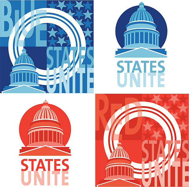 ilustraciones, imágenes clip art, dibujos animados e iconos de stock de colegio electoral de los estados unidos vs. azul-rojo - capitol hill voting dome state capitol building