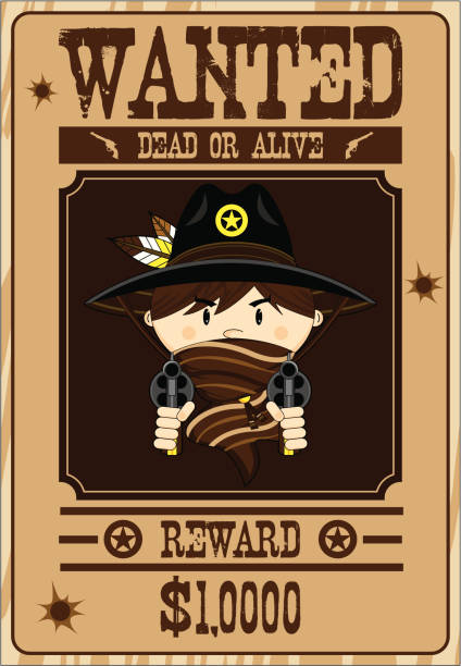 illustrazioni stock, clip art, cartoni animati e icone di tendenza di mascherato cowboy wanted poster-segnale inglese - wanted poster desire wild west sign