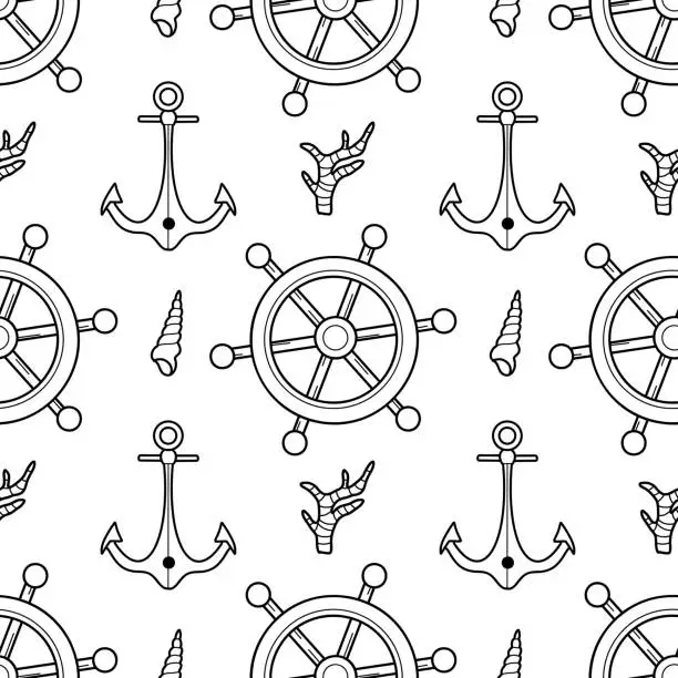 Vector illustration of vector contur seamless pattern on the theme of sea cruise