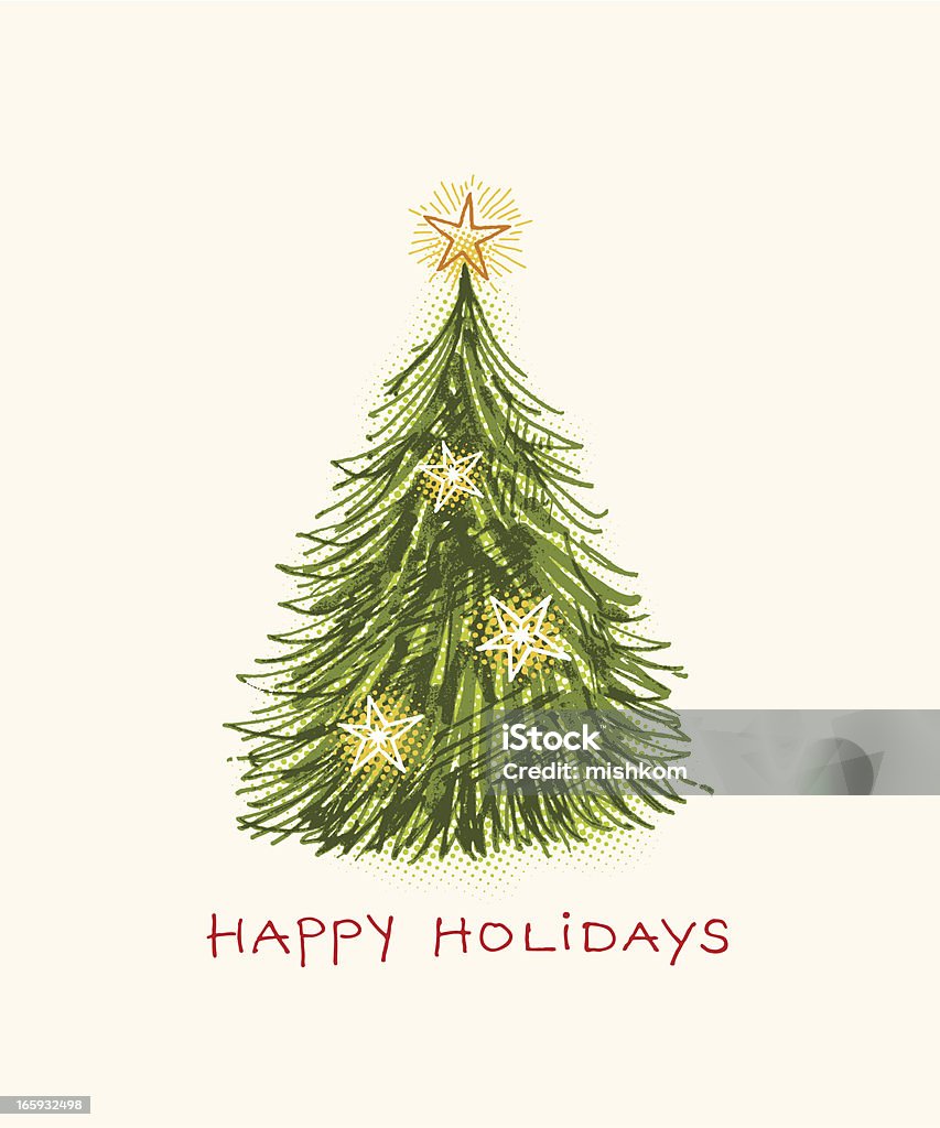 Happy holidays with Christmas tree on beige background Sketchy Christmas tree marker drawing. More works like this linked below. Happy Holidays - Short Phrase stock vector