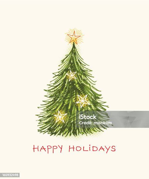 Happy Holidays With Christmas Tree On Beige Background Stock Illustration - Download Image Now