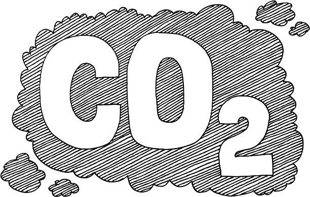 CO2 Lettering Pollution Drawing Hand-drawn vector drawing of a CO2 Lettering in a Cloud of Pollution. Black-and-White sketch on a transparent background (.eps-file). Included files: EPS (v8) and Hi-Res JPG. co2 drawings stock illustrations