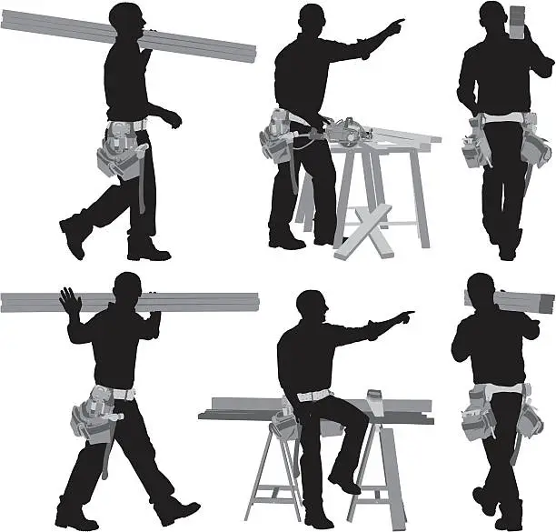 Vector illustration of Multiple images of a carpenter