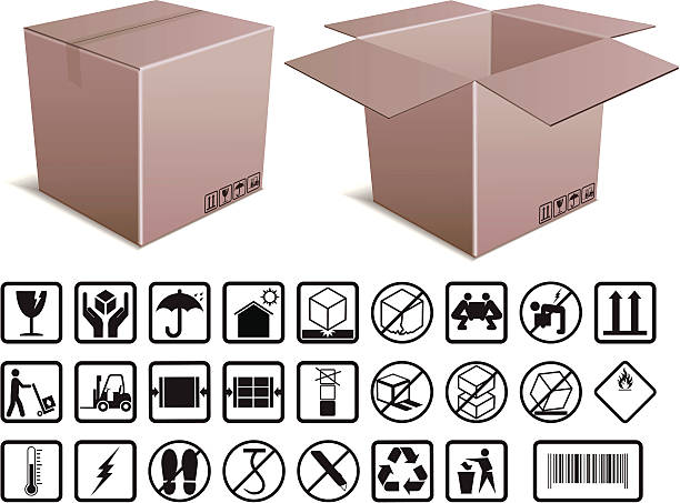 box und handling instructions - zerbrechlichkeit stock-grafiken, -clipart, -cartoons und -symbole