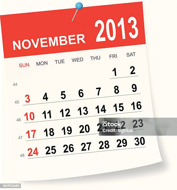 Kalender November 2013 Stock Vektor Art und mehr Bilder von 2013 - 2013, Buchseite, Datum