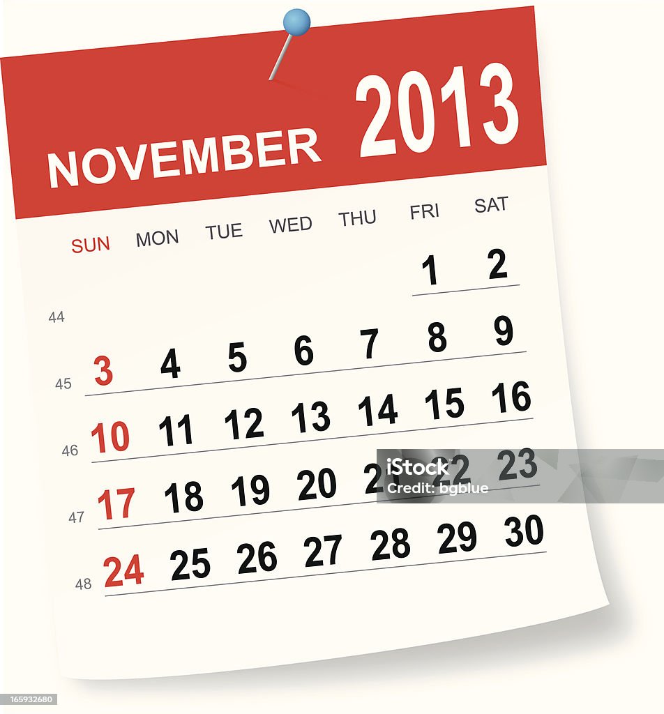 Calendario de noviembre de 2013 - arte vectorial de 2013 libre de derechos