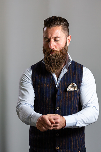 Fashion hipster Portrait of young bearded man