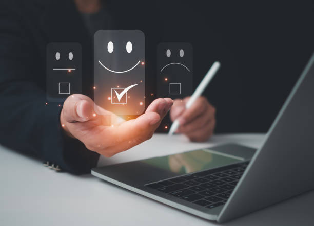 istock Business people are evaluating and surveying customer satisfaction. Customer satisfaction survey concept, service experience assessment, customer assessment product service quality, satisfaction feedback review, best quality. 1659332576