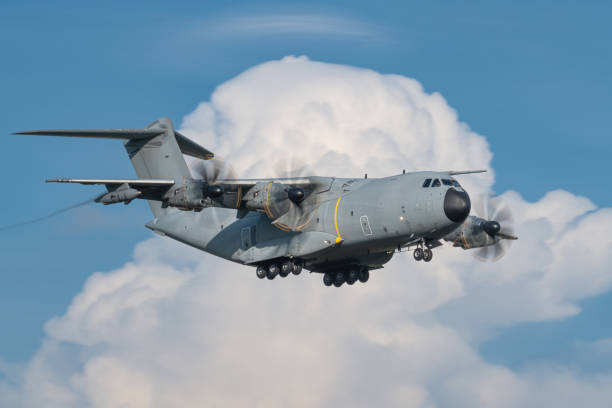 istock Military cargo aircraft landing 1659333222