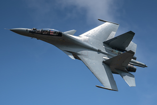 Sukhoi Su-30 showing its back during a demonstration flight