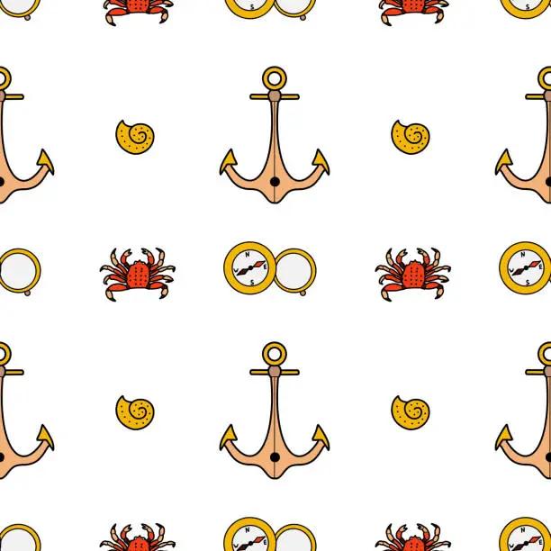 Vector illustration of vector flat seamless pattern on the theme of sea cruise