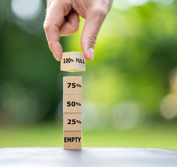 istock A stack of wooden cubes indicates the energy level in percentage. 1659348217