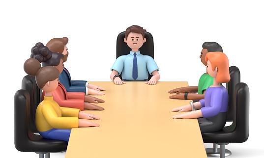 3d businessmen in a company meeting.3D rendering on white background.