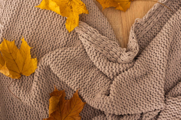 istock Autumn background with a plaid and with yellow leaves 1659369019