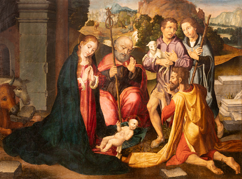 Valencia - The painting of Adoration of Shepherds in the Cathedral by Filipo Paolo de San Leocadio from 16. cent.