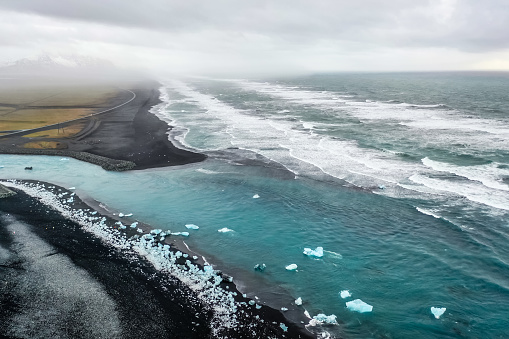 Aerial view of famous place in Southern Iceland Diamond Beach Iceland Northern Europe