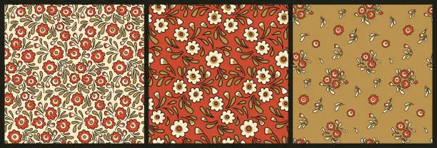 Vector illustration of Seamless floral pattern, abstract folk print with small autumn flowers in the collection. Vector.