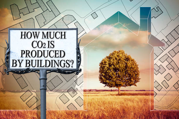 istock HOW MUCH CO2 PRODUCED BUILDINGS? - CO2 Net-Zero Emission and Carbon Neutrality concept construction industry with text, home model and imaginary cadastral map 1659410062