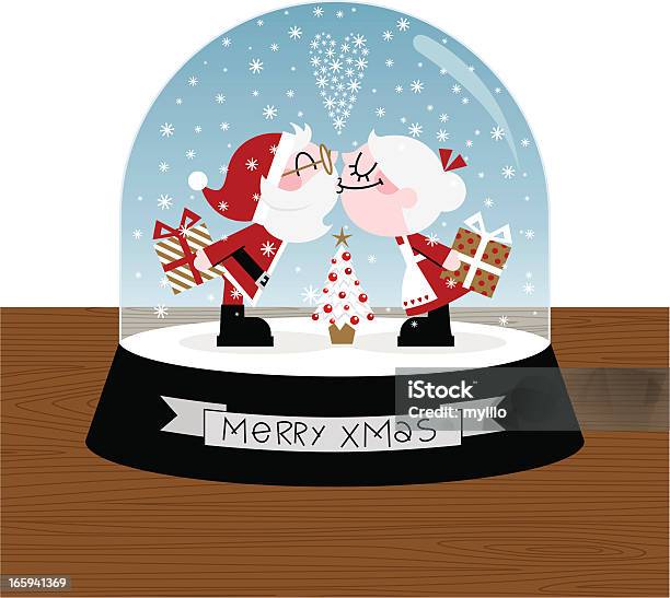 Fundos Beijo Christmasball Santa Claus Amor Ilustração Vector Retro - Arte vetorial de stock e mais imagens de Bola de neve